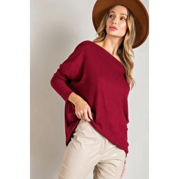 SOLD OUT Ruby Hacci Soft Long Sleeve Off Shoulder Tunic Dolman Knit Top - Picture 4 of 5